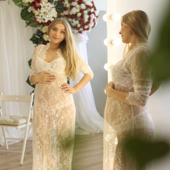 New Boho All Lace White Deep V Long Lingerie Dress - Picture 12 of 16